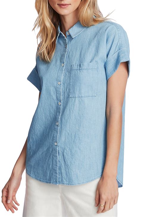 chambray shirt women's short sleeve