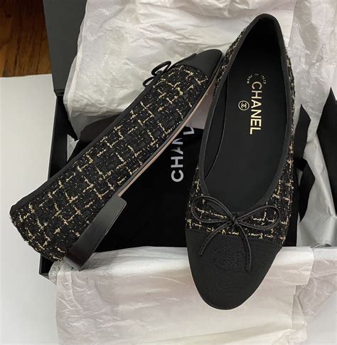 chanel ballerina flats black and gold