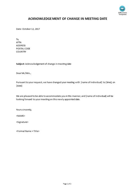 change meeting date letter sample PDF