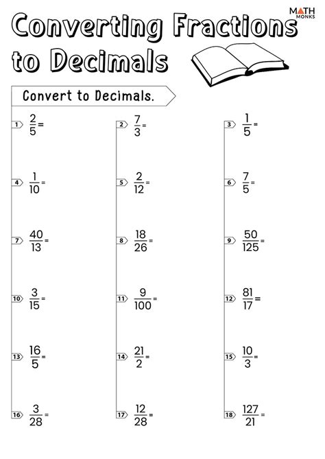 changing fractions into decimals worksheet