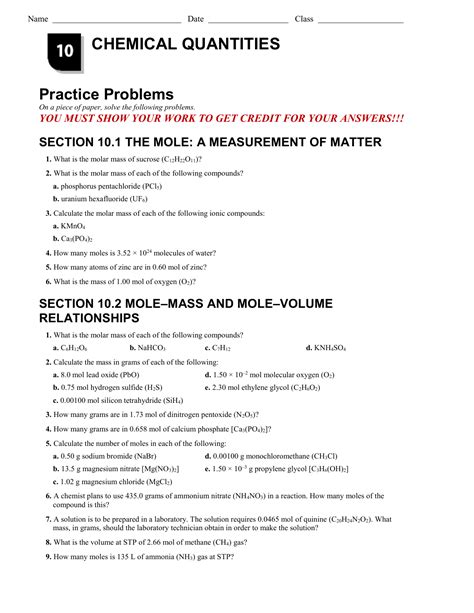 chapter 10 chemistry study guide PDF