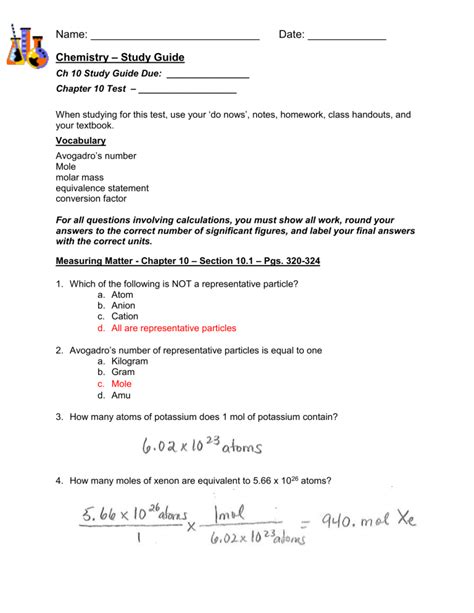 chapter 10 study guide mass the mole PDF