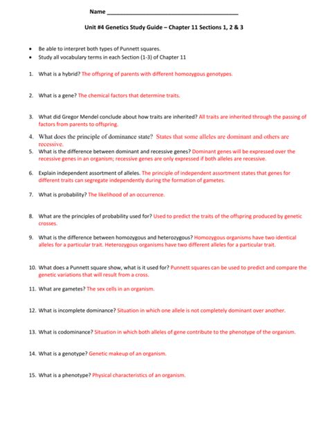 chapter 11 introduction to genetics study guide answer key Doc