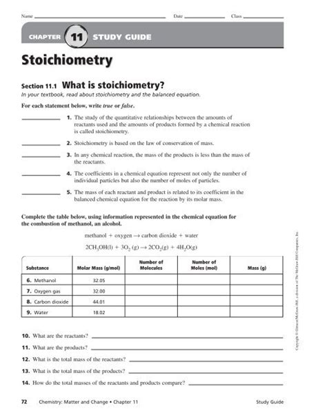 chapter 11 study guide stoichiometry section 111 what is Reader