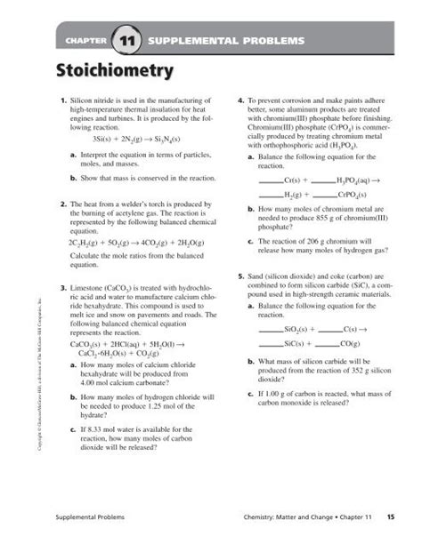 chapter 11 supplemental problems stoichiometry answers Doc