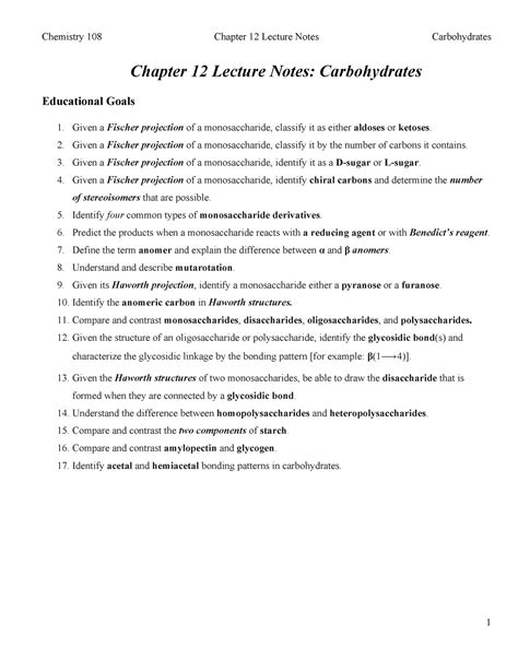 chapter 12 lecture notes carbohydrates saddleback college PDF