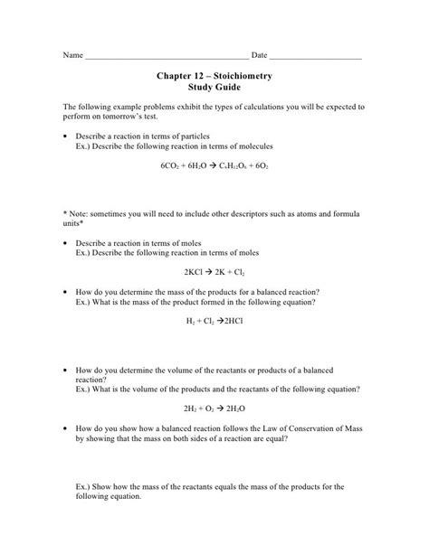 chapter 12 study guide for content mastery stoichimetry PDF