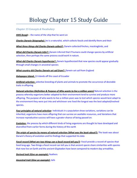 chapter 15 biology study guide Reader