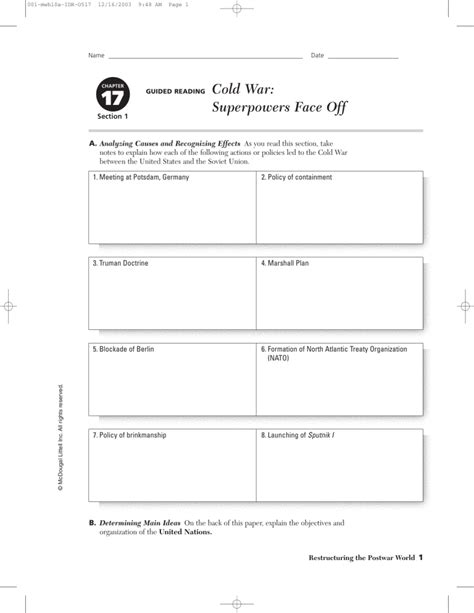 chapter 17 section 1 cold war superpowers face off worksheet Doc