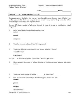 chapter 2 the chemical context of life answer key Doc