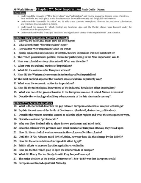 chapter 27 new imperialism study guide answers Reader