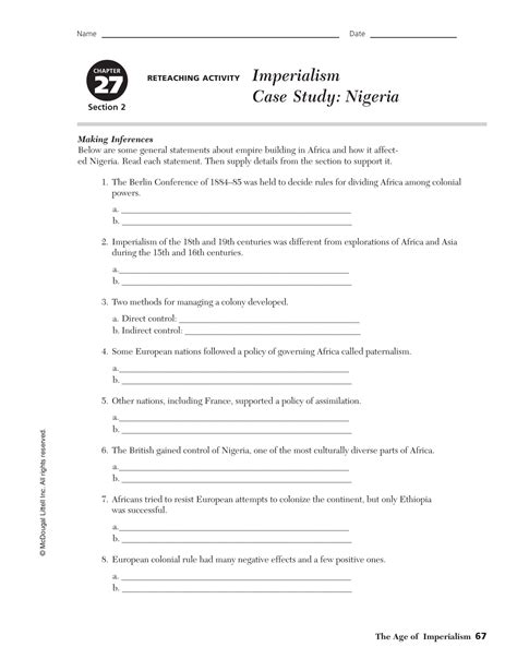 chapter 27 section 2 imperialism case study nigeria guided reading answers Reader