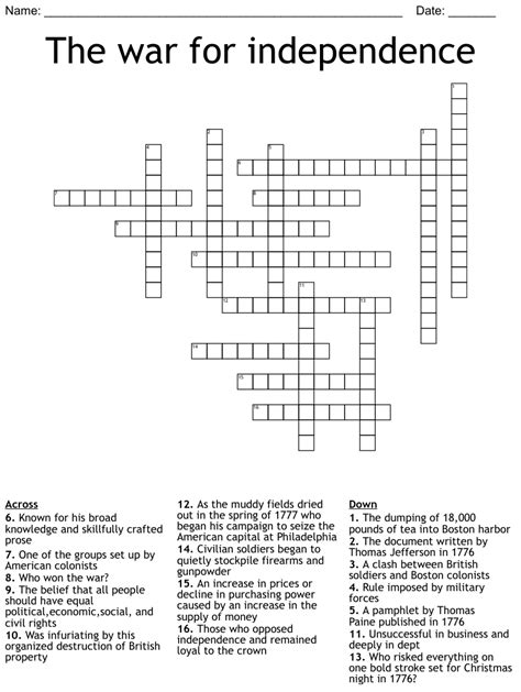 chapter 4 the war for independence crossword puzzle answers PDF