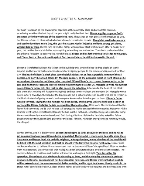 chapter 5 of night summary Kindle Editon