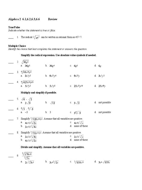 chapter 6 algebra 2 review Doc