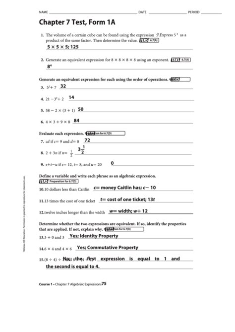 chapter 7 test form 1a Reader