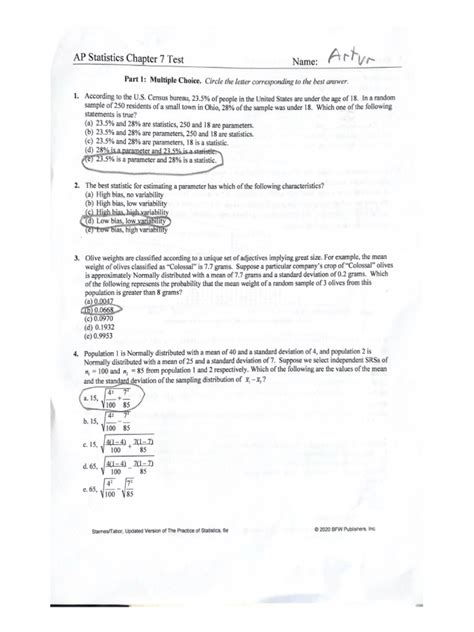 chapter 7a test ap statistics Doc