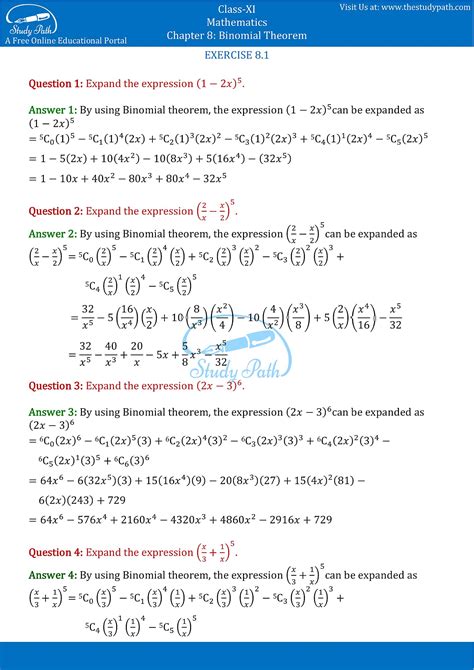 chapter 8 binomial theorem PDF