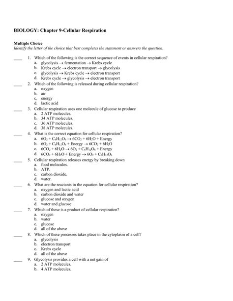 chapter 9 cellular respiration chapter test b answer key Kindle Editon