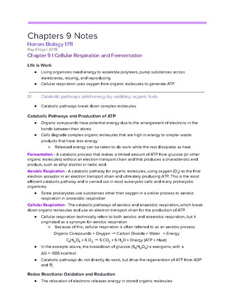 chapter 9 cellular respiration notes PDF