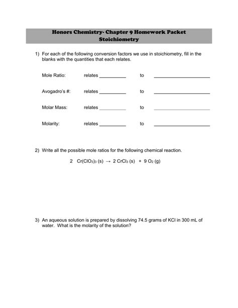 chapter 9 stoichiometry packet Doc