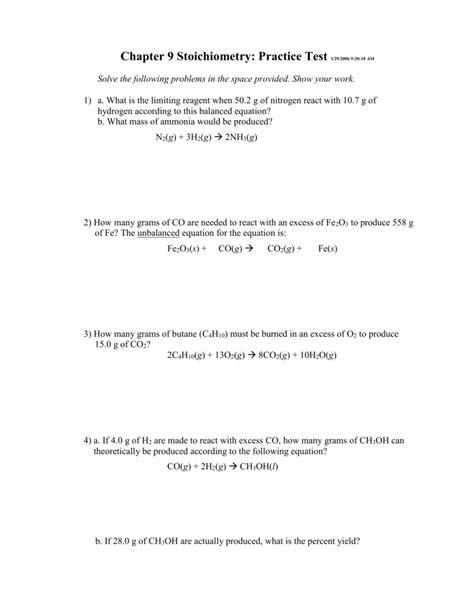 chapter 9 stoichiometry test b answers Doc