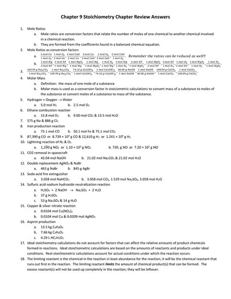 chapter 9 stoichiometry worksheet answers Reader