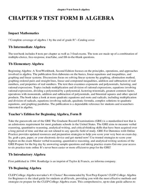chapter 9 test form b algebra Epub