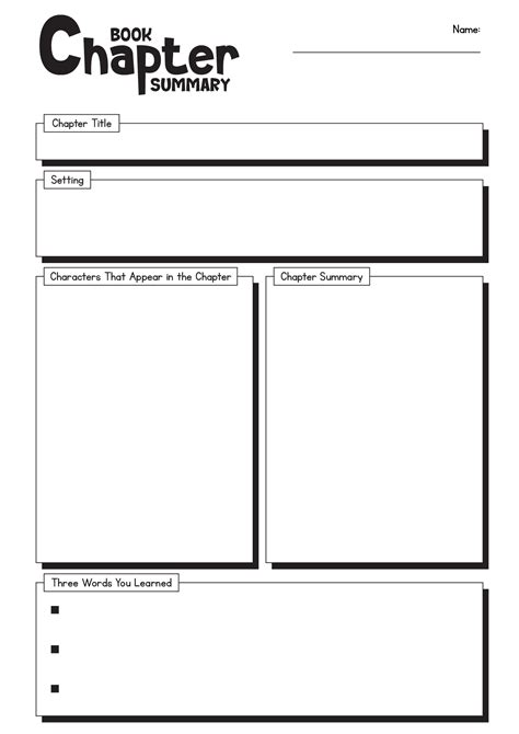 chapter book summary worksheet PDF