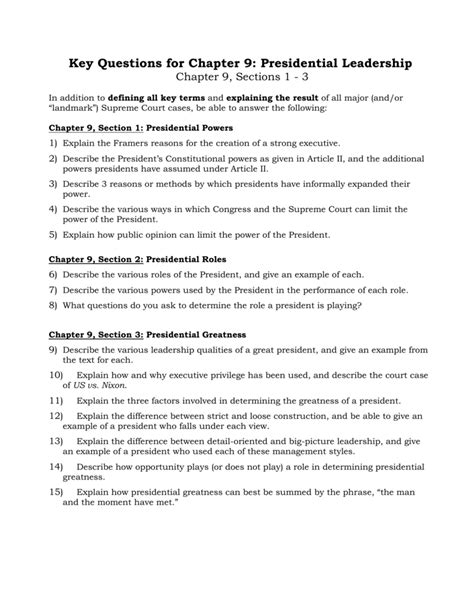 chapter summary activity 8 the presidency key Reader