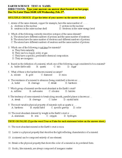 chapter test answers for earth science Doc