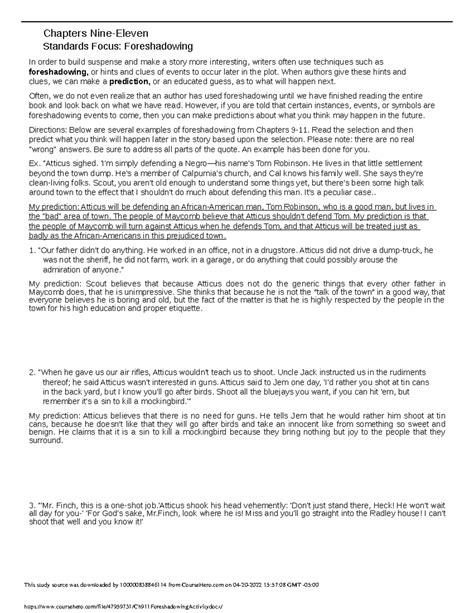chapters nine eleven standards focus foreshadowing Epub