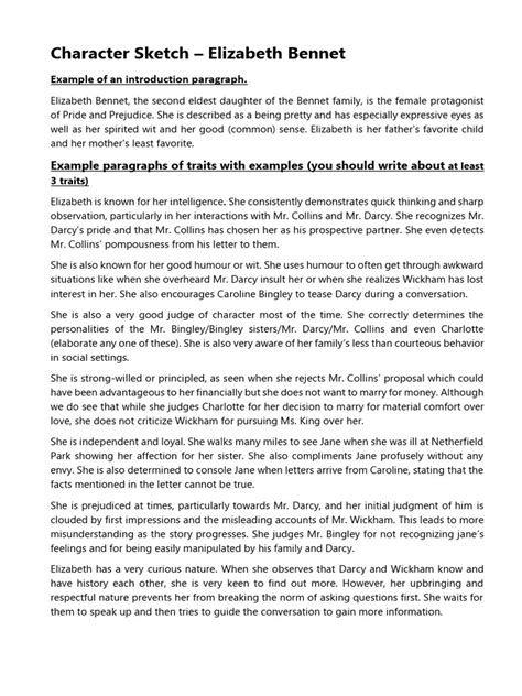 character sketch example 5th grade Doc