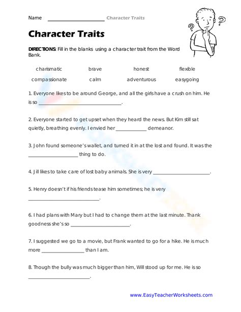 character traits quiz third grade PDF