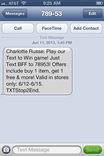 charlotte russe text code PDF