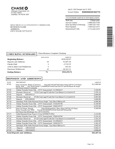 chase bank statement template pdf Doc