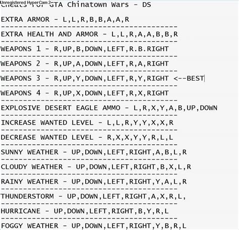 cheats in gta chinatown wars