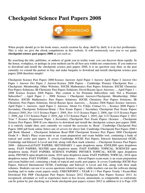 checkpoint science past papers 2008 Kindle Editon