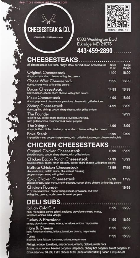 cheesesteak and co menu