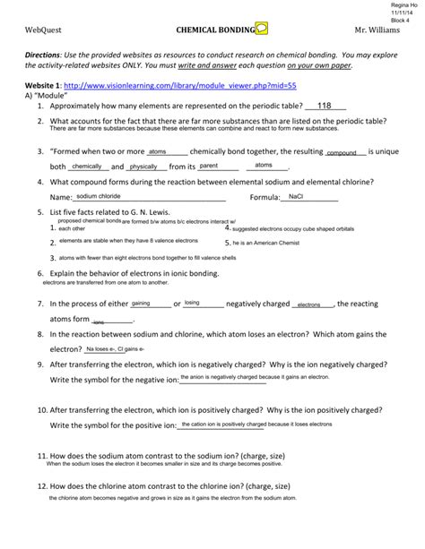 chemical bonding webquest answer key Kindle Editon