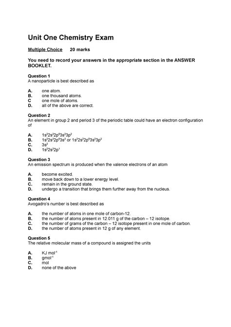 chemistry exam multiple choice Kindle Editon