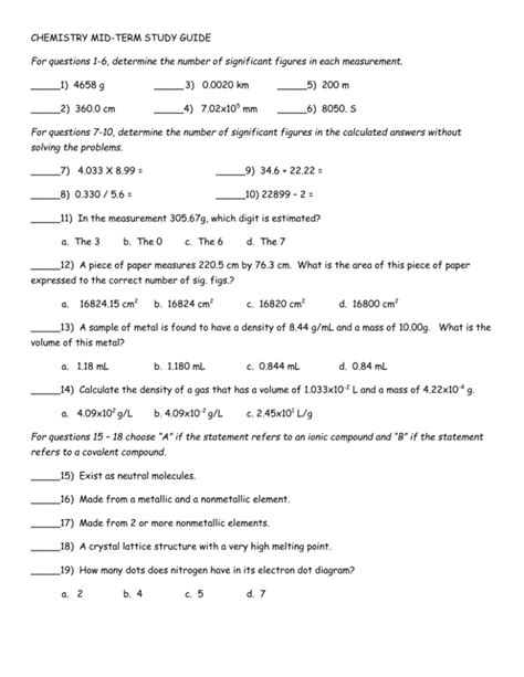 chemistry honors midterm study guide Kindle Editon