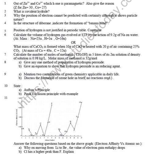 chemistry question paper for class 11 Epub