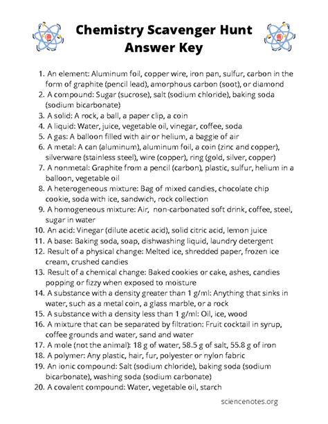 chemistry scavenger hunt answer key PDF