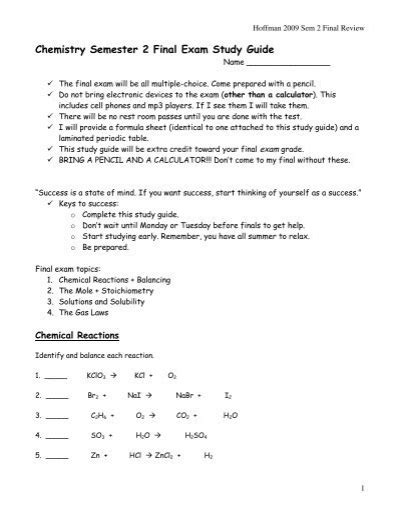 chemistry semester 2 final exam study guide Reader