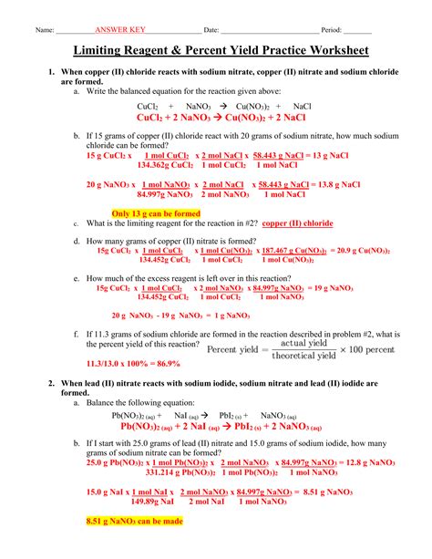 chemistry worksheet 12 3 limiting reagent and pecent yield with anser key Ebook PDF