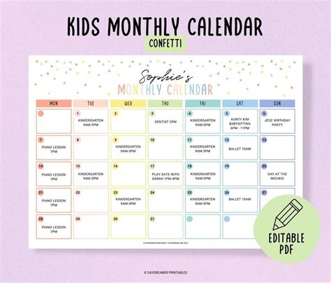 childrens calendar template 2013 PDF