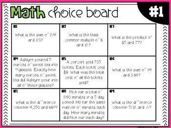 choice boards 4th grade PDF