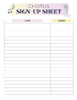 choir sign up template PDF