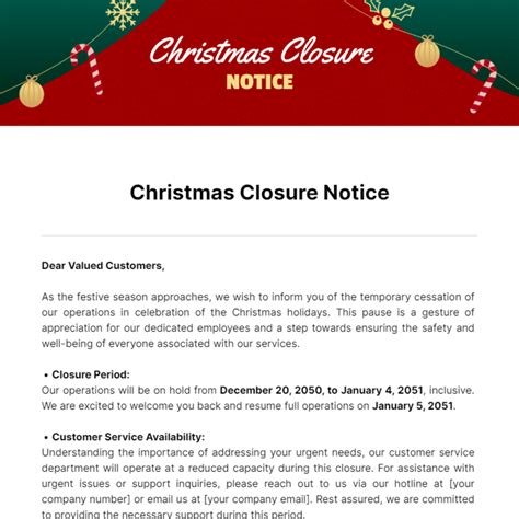 christmas closure letter template Kindle Editon